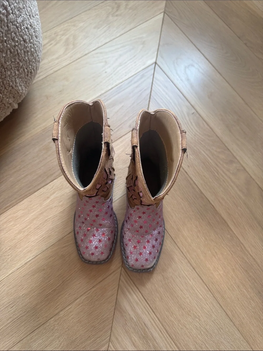 Girls' Glitter Pink Star Cowboy Boots, size 11